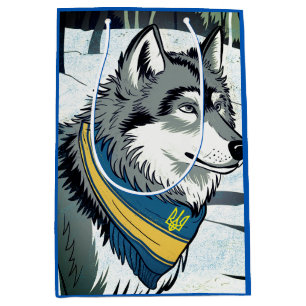 Ukrainian Wolf Symbol, Strong, Proud Ukraine Art  Medium Gift Bag