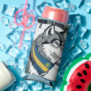 Ukrainian Wolf Symbol, Strong, Proud Ukraine Art Seltzer Can Cooler