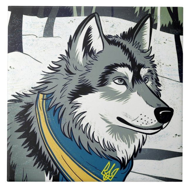 Ukrainian Wolf Symbol, Strong, Proud Ukraine Art  Tile (Front)