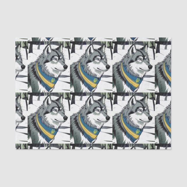 Ukrainian Wolf Symbol, Strong, Proud Ukraine Art  Tissue Paper (Front)