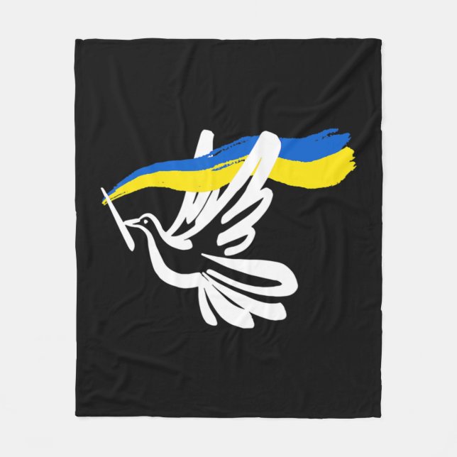 Ukrainian Yellow Blue Flag With White Dove Support Fleece Blanket (Front)