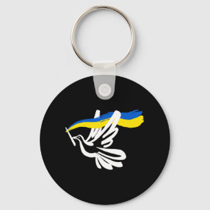 Ukrainian Yellow Blue Flag With White Dove Support Keychain