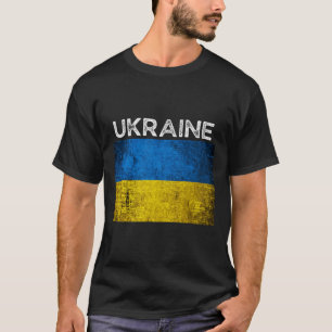 Ukrainian Yellow Blue Flag With Word Ukraine Distr T-Shirt