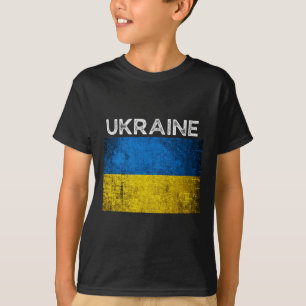 Ukrainian Yellow Blue Flag With Word Ukraine Distr T-Shirt