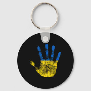 Ukranian Flag Hand Print Symbol Vintage Style Keychain