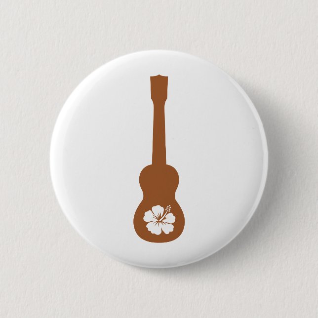Ukulele and hibisbus 2 inch round button (Front)
