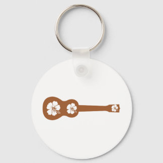 ukulele and hibiscus aloha flower keychain