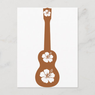 Ukulele and white hibiscus postcard