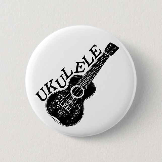 Ukulele Black and White Text and Image 2 Inch Round Button (Front)