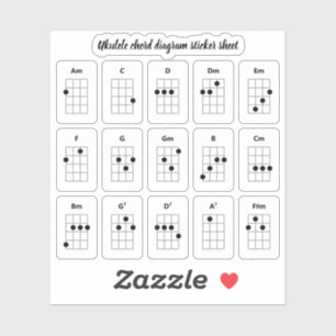 Ukulele Chord Diagram Stickers   Beginner Chords
