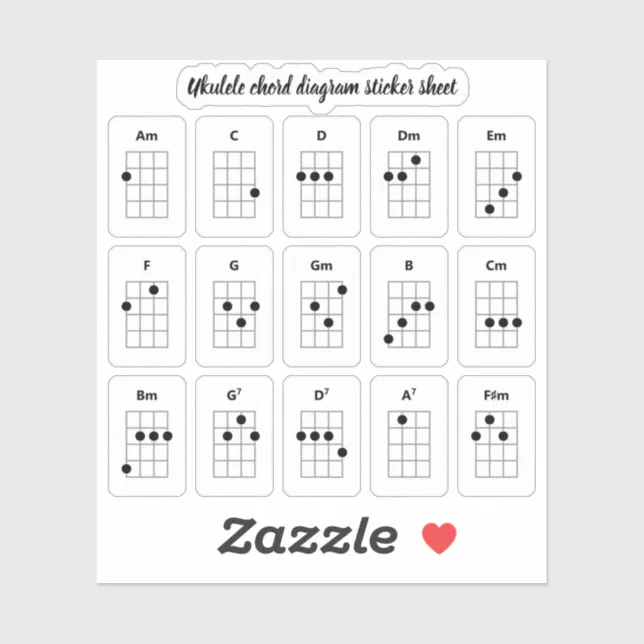 Ukulele Chord Diagram Stickers Beginner Chords Zazzle