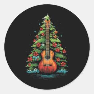 Ukulele Christmas Music Graphic Tees For Men Women Classic Round Sticker