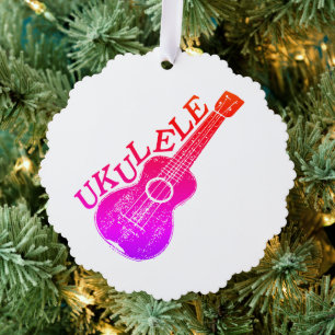 Ukulele Colorful Text And Image  Ornament Card