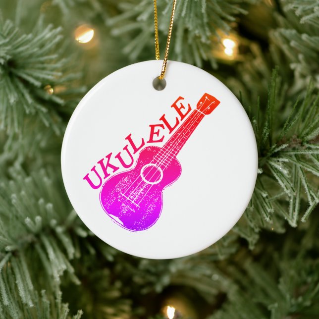 Ukulele Colourful Text And Image  Ceramic Ornament (Tree)