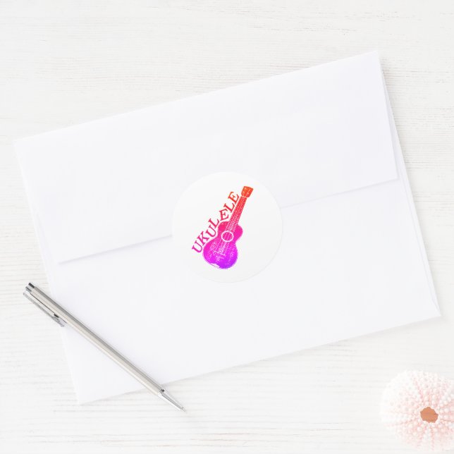 Ukulele Colourful Text And Image Classic Round Sticker (Envelope)