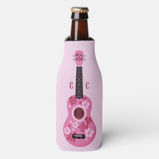 Ukulele custom monogram bottle cooler (Bottle Front)