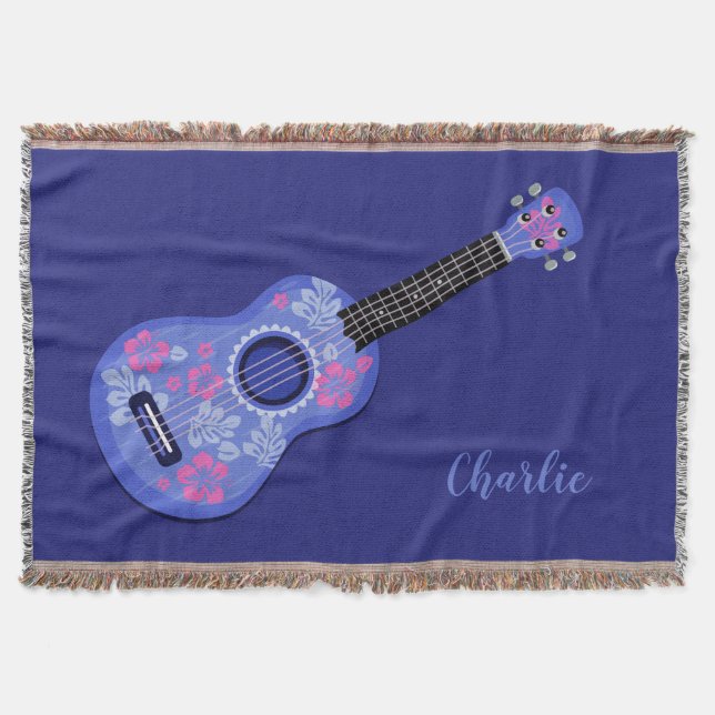 Ukulele custom name throw blanket (Front)
