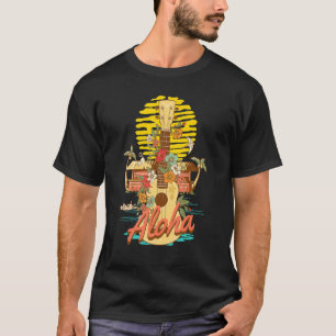 Ukulele Flower Aloha Hawaii Trendy Vintage Sunset  T-Shirt
