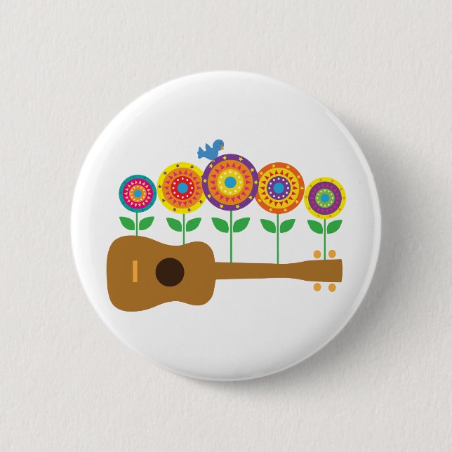 Ukulele Flowers 2 Inch Round Button (Front)