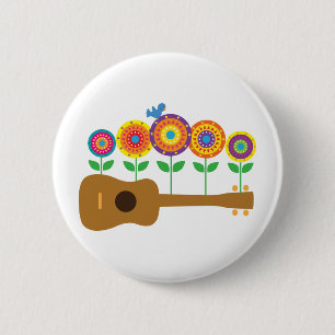 Ukulele Flowers 2 Inch Round Button