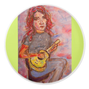 ukulele girl art ceramic knob