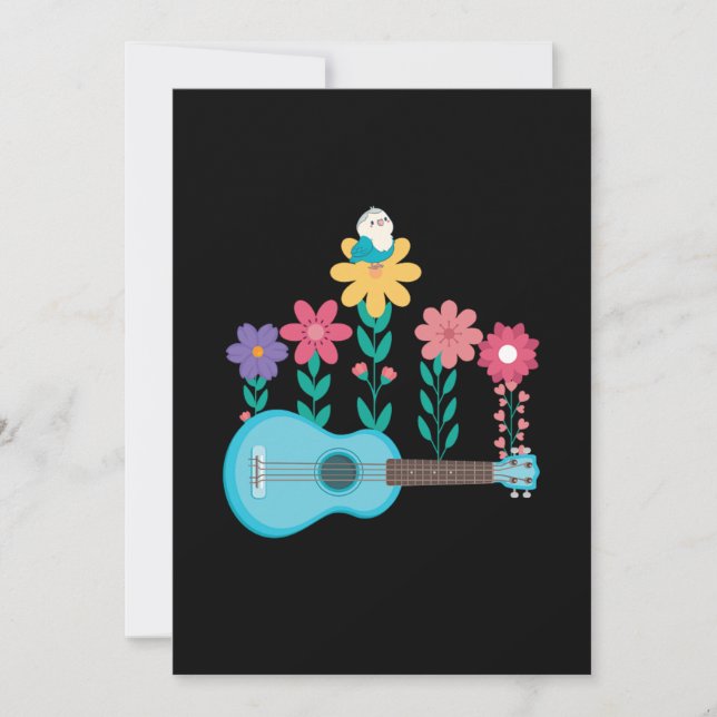 Ukulele Guitar Flowers Music Acoustic Bass Gift Invitation (Front)