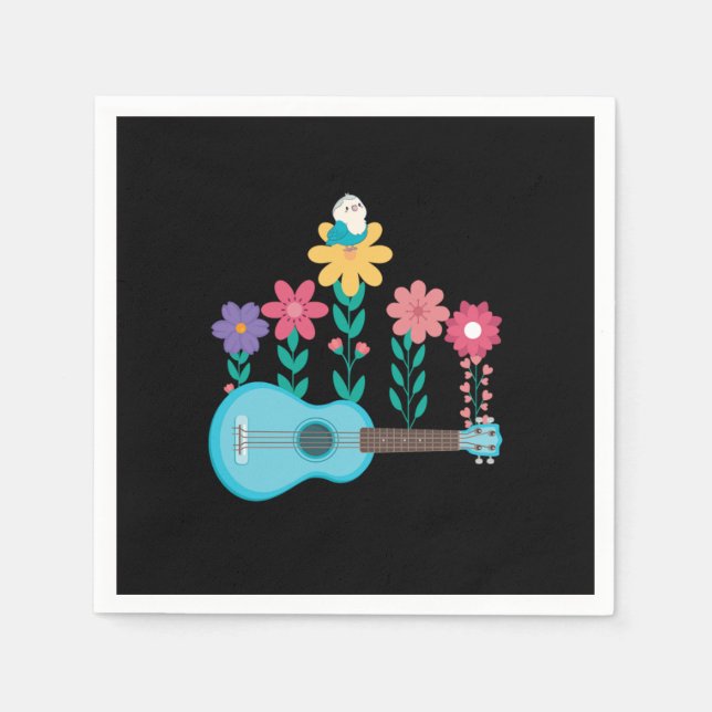 Ukulele Guitar Flowers Music Acoustic Bass Gift Napkin (Front)