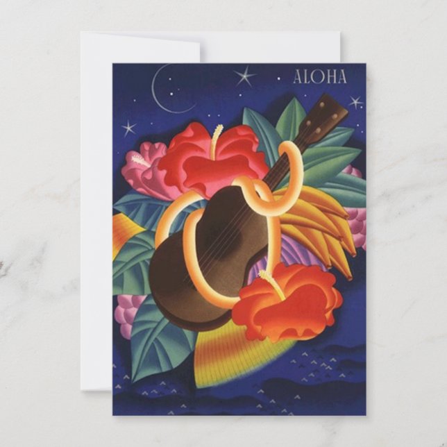 Ukulele Hibiscus Aloha Hawaiian Luau Invitations (Devant)