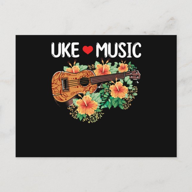 Ukulele Music Love Guitar Flowers Hawaii Postcard (Front)