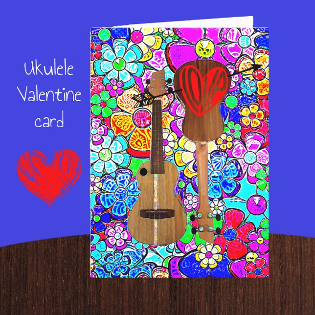 Ukulele Music Mod Flowers Happy Valentine's Day Card (Creator Uploaded)