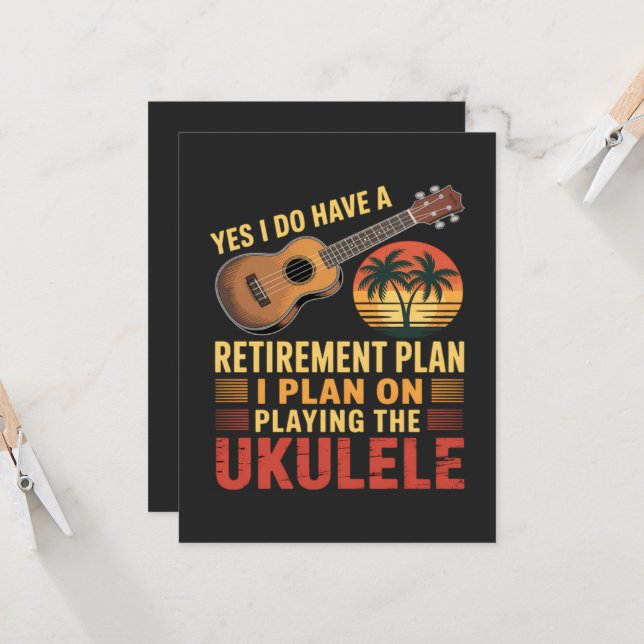 Ukulele Retirement Plan Funny Invitation (Front/Back In Situ)