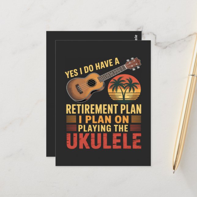 Ukulele Retirement Plan Funny Postcard (Front/Back In Situ)