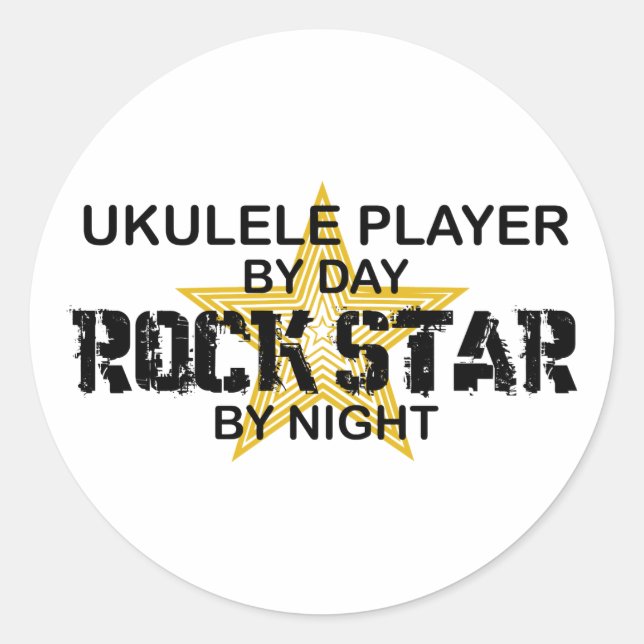 Ukulele Rock Star by Night Classic Round Sticker (Front)