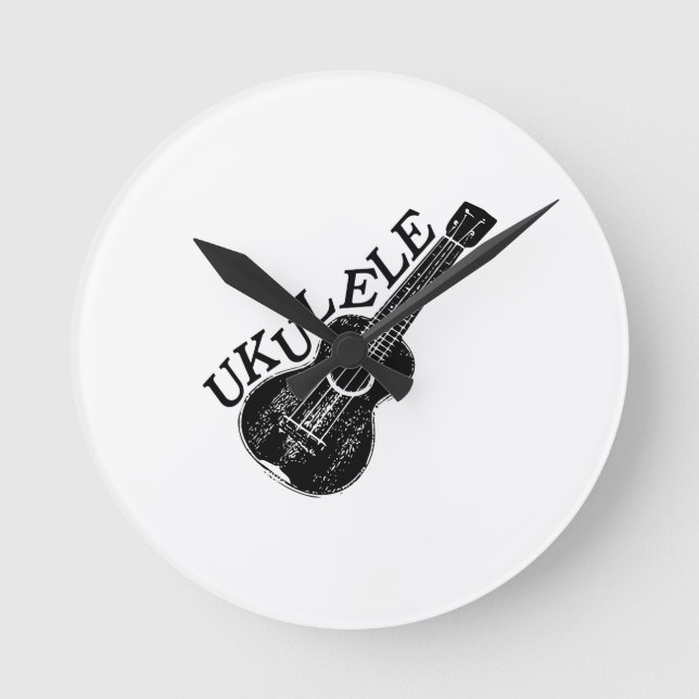 Ukulele Text And Image Round Clock (Front)