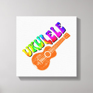 Ukulele Tie Dye Groovy Text Art Canvas Print