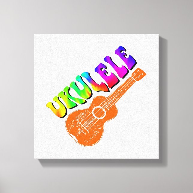 Ukulele Tie Dye Groovy Text Art Canvas Print (Front)