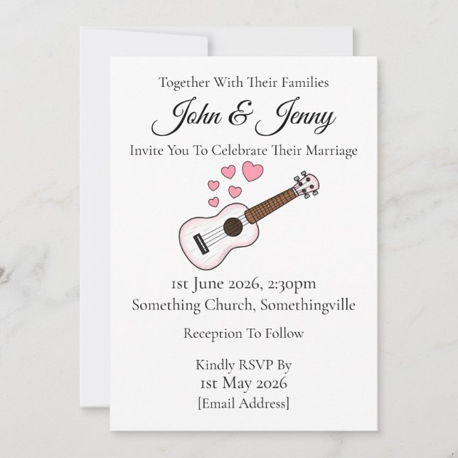 Ukulele Wedding Invitation Uke Player Musicians (Front)