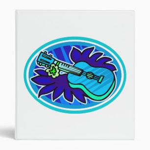 Ukulele with leaves and flowers circle, blue binder
