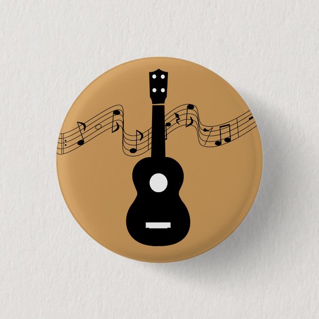 Ukulele with Music Notes 1 Inch Round Button (Front)