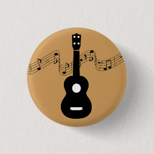 Ukulele with Music Notes 1 Inch Round Button