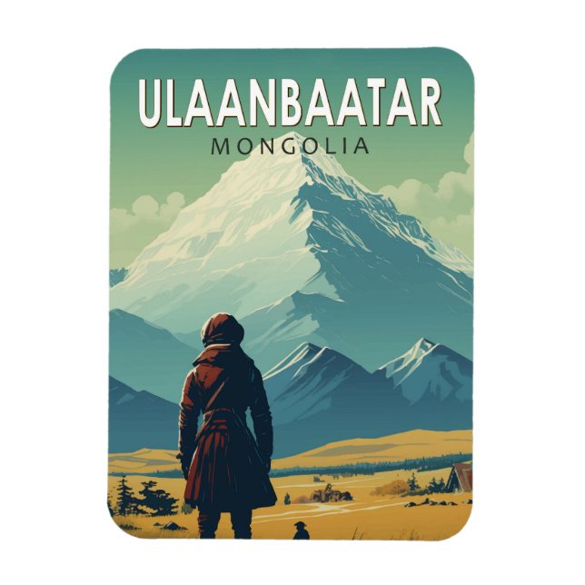 Ulaanbaatar Mongolia Travel Art Vintage Magnet (Vertical)