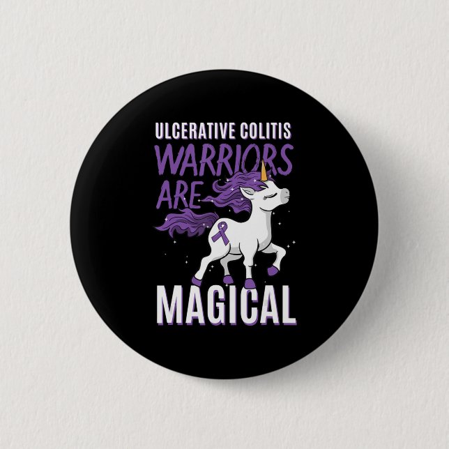 Ulcerative Colitis Awareness IBD Unicorn Purple Ri 2 Inch Round Button (Front)