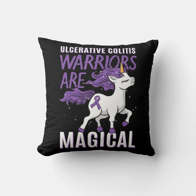 Ulcerative Colitis Awareness IBD Unicorn Purple Ri Throw Pillow (Front)