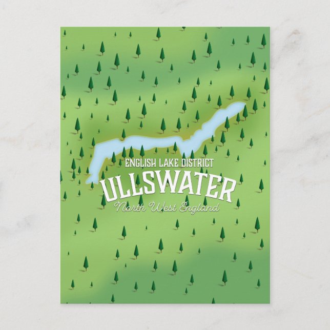 Ullswater lake district travel map poster. postcard (Front)