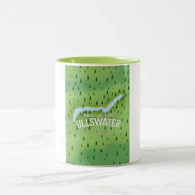 Ullswater lake district travel map poster. Two-Tone coffee mug (Center)
