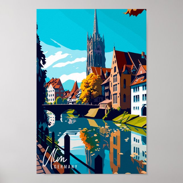 Ulm Germany vintage travel illustration Poster (Front)