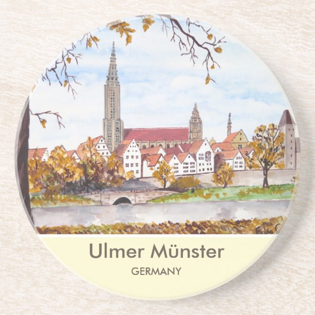 Ulm Minster Germany Painting by Farida Greenfield Coaster (Front)