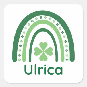 Ulrica Name Clover Boho Rainbow Square Sticker