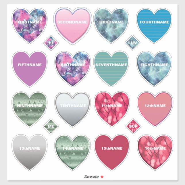 Ultimate 16 Name Hearts Collection (Sheet)