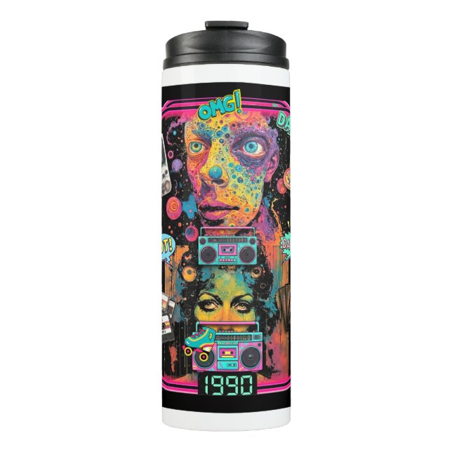 Ultimate 90s Nostalgia Pop Art Collage Thermal Tumbler (Front)